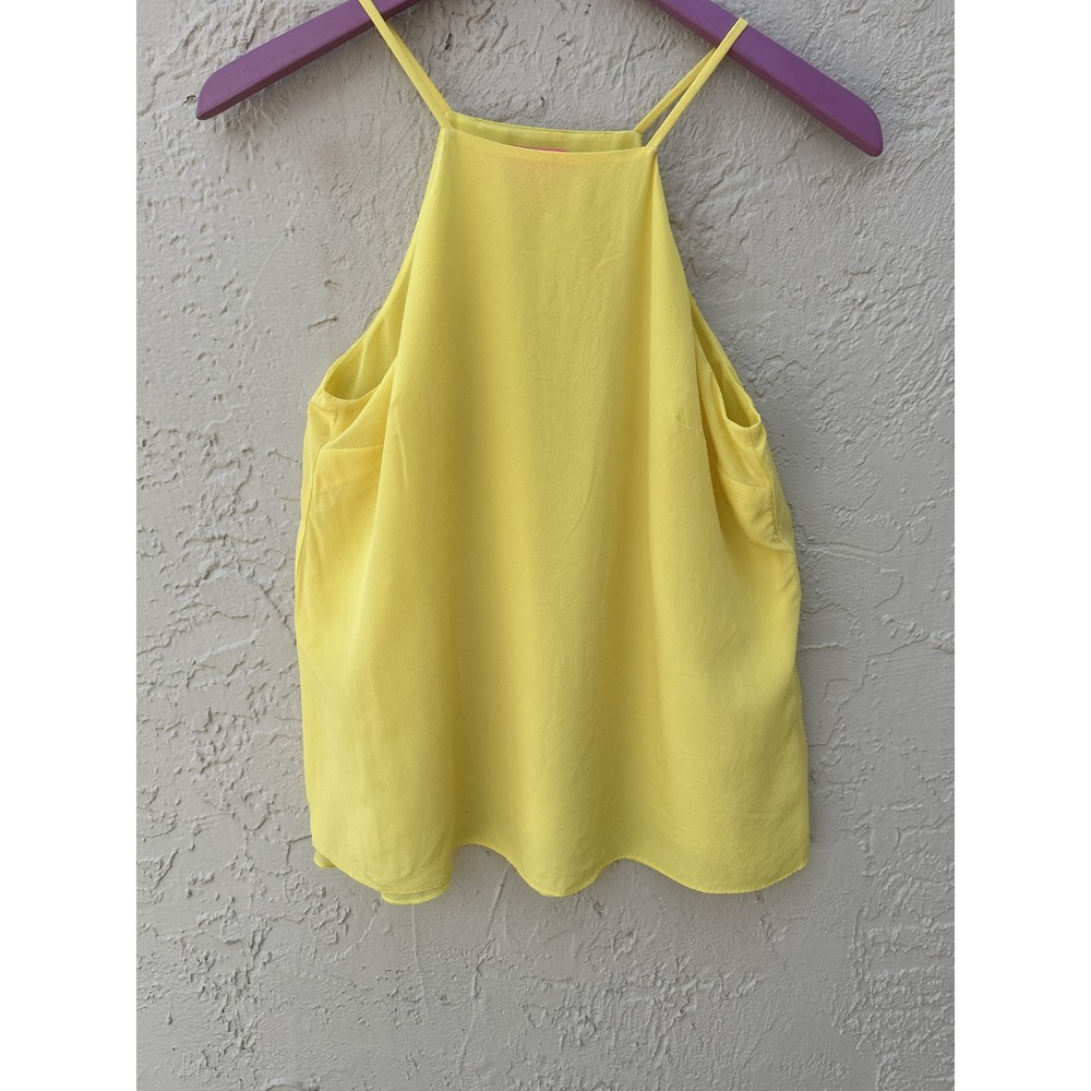 Lilly Pulitzer Yellow Silk Halter Camisole Top High Neck Scalloped Hem Small